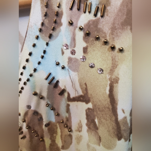 Tan, blue TanJay tunic top with beaded accents, some sequins missing, size 1X - Picture 5 of 5